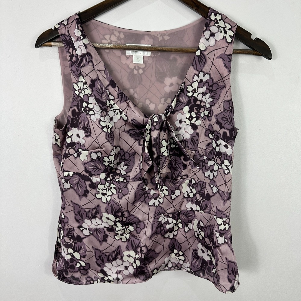Ann Taylor Loft 8P Purple Floral Blouse Sleeveless Romantic Feminine Career Chic